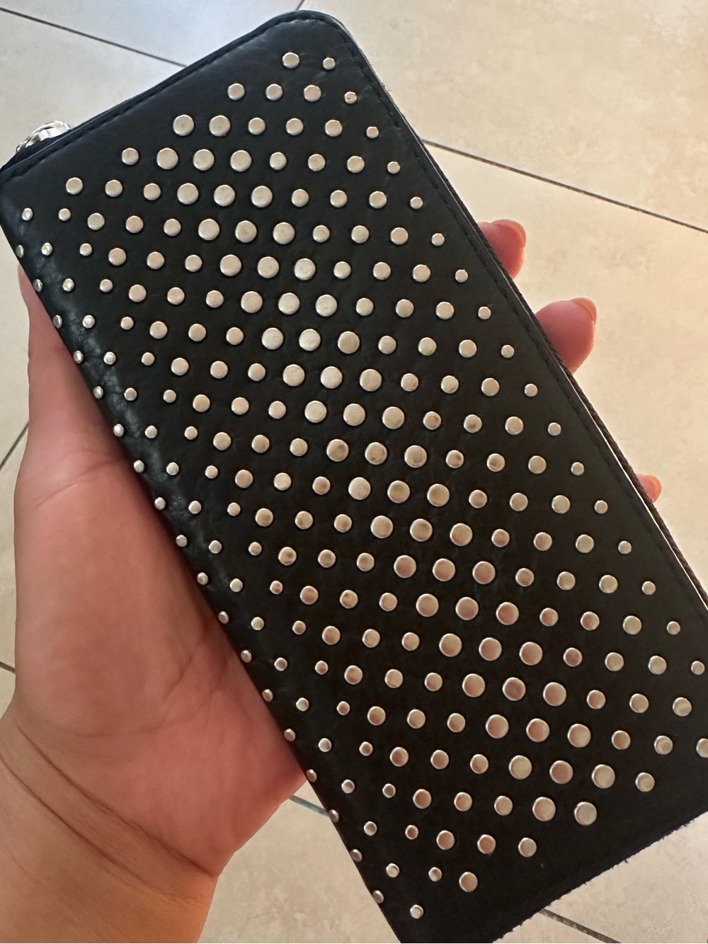 Black Studded Zip Wallet